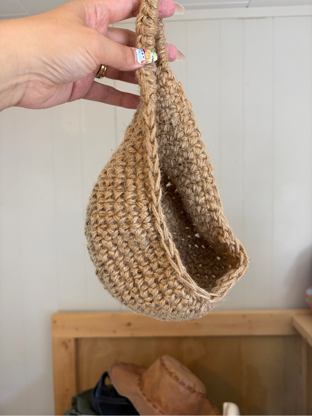 Vintage Woven Hemp Hanging Wall Baskets Set Boho Rustic Kitchen Storage Decor - Picture 3 of 7